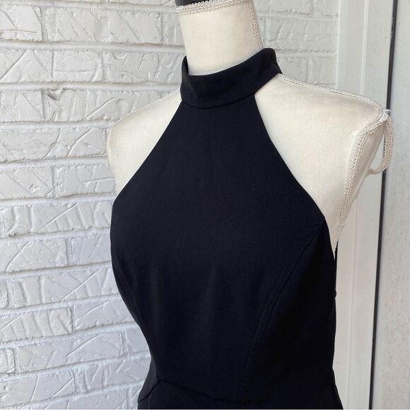 C/meo collective Adept Women's Black High Neck Backless Ruched Midi Dress Size M - Picture 3 of 7